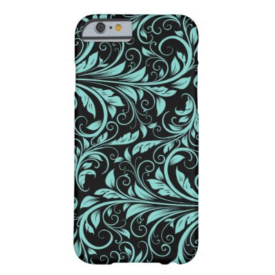 Elegant teal blue and black damask floral pattern barely there iPhone 6 case