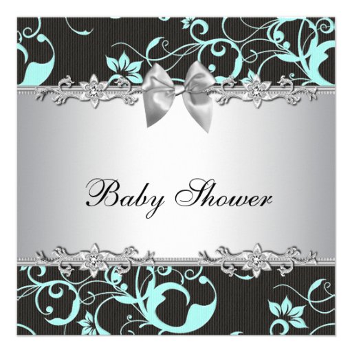 Elegant Teal Blue and Gray Baby Shower Announcements
