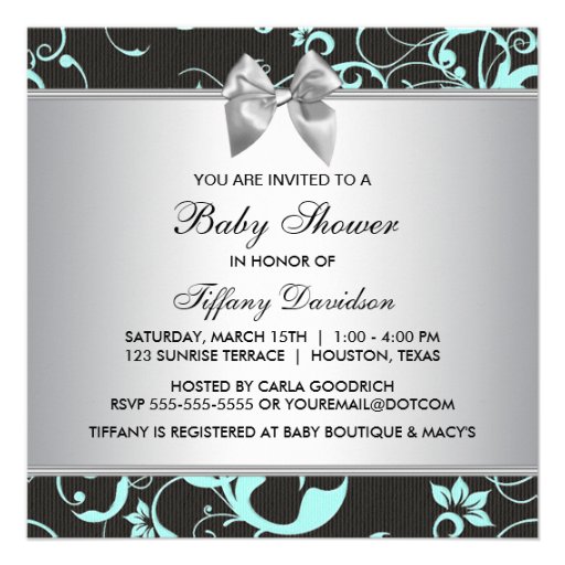 Elegant Teal Blue and Gray Baby Shower Announcements