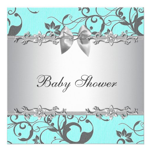 Elegant Teal Blue and Gray Baby Shower Invite