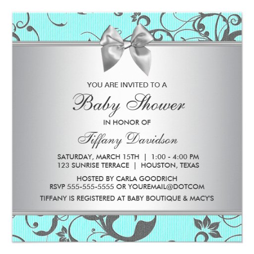 Elegant Teal Blue and Gray Baby Shower Invite