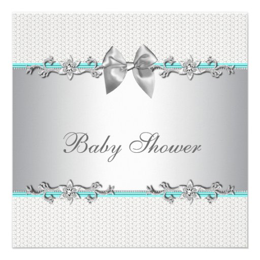 Elegant Teal Blue and Gray Baby Shower Invites