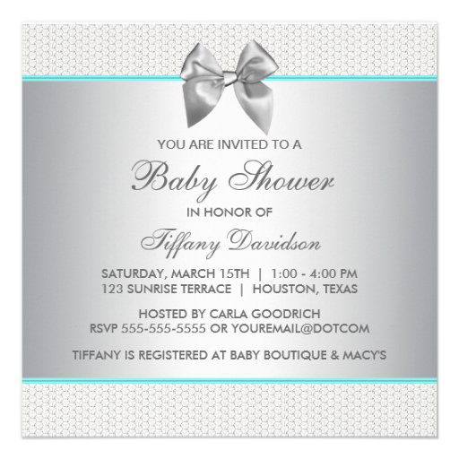 Elegant Teal Blue and Gray Baby Shower Invites