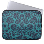 elegant teal blue and midnight damask computer sleeve