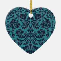elegant teal blue and midnight damask ornaments