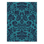 elegant teal blue and midnight damask post cards