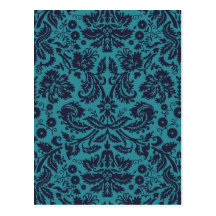 elegant teal blue and midnight damask post cards