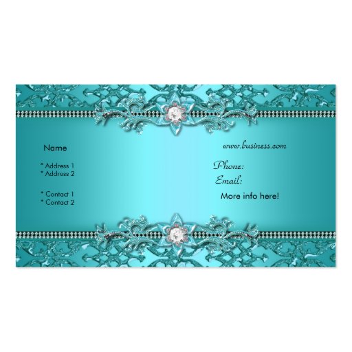 Elegant Teal Blue Damask Embossed Look Business Card Template (back side)