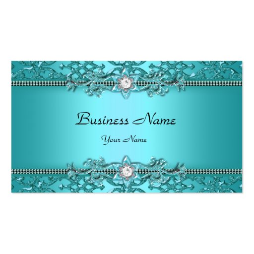 Elegant Teal Blue Damask Embossed Look Business Card Template (front side)
