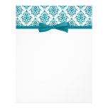 Elegant Teal Blue Damask Ribbon Bow Letterhead Design