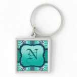 Elegant teal blue decor monogram key chain