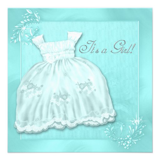 Elegant Teal Blue Dress Baby Shower Invites