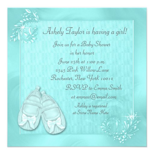 Elegant Teal Blue Dress Baby Shower Invites