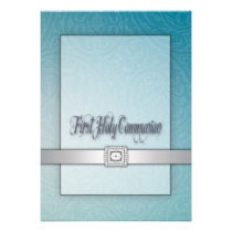 Elegant Teal Blue First Communion Invitation invitations