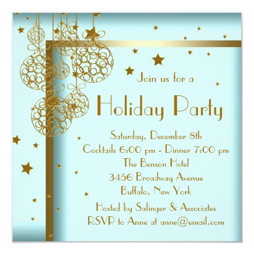 Elegant Teal Blue Gold Christmas Party Invitations