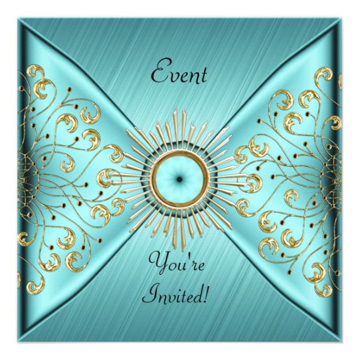 Elegant Teal Blue Gold Event Party Invitations