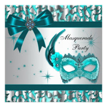 Elegant Teal Blue Leopard Masquerade Party Personalized Invites