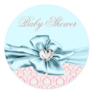 Elegant Teal Blue Pink Baby Shower Stickers
