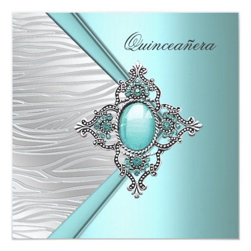 Elegant Teal Blue Quinceanera Personalized Invitations (front side)