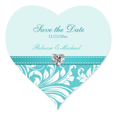 Elegant Teal Blue Save the Date Wedding Stickers