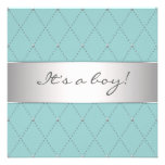 Elegant Teal Blue Silver Boy Shower Custom Invitation