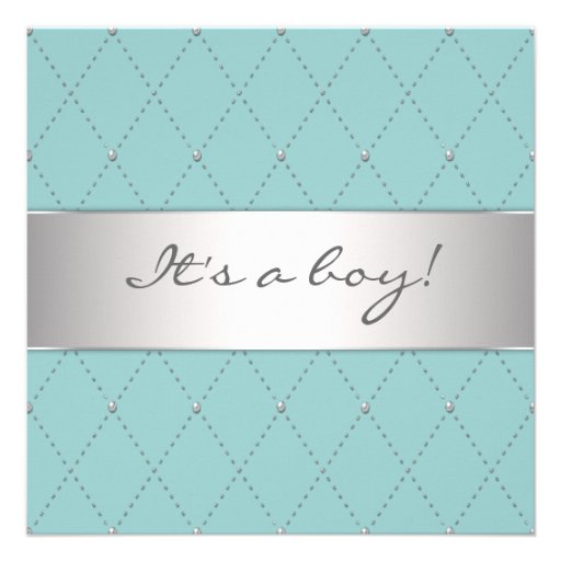 Elegant Teal Blue Silver Boy Shower Custom Invitation