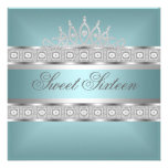 Elegant Teal Blue Silver Jewel 16th Birthday Personalized Invitations