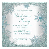 Elegant Teal Blue Snowflake Christmas Party Custom Invite at Zazzle
