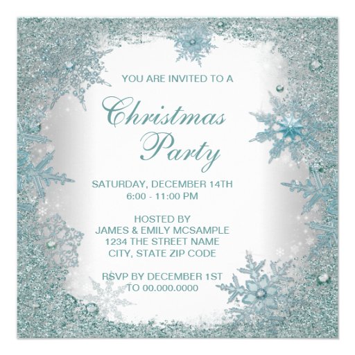 Elegant Teal Blue Snowflake Christmas Party Custom Invite (front side)