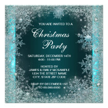 Elegant Teal Blue Snowflake Christmas Party Custom Invites at Zazzle