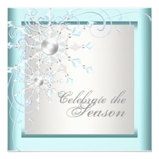 Elegant Teal Blue Snowflakes Christmas Party Personalized Invitations