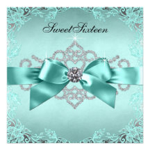 Elegant Teal Blue Sweet 16 Birthday Party Custom Invite