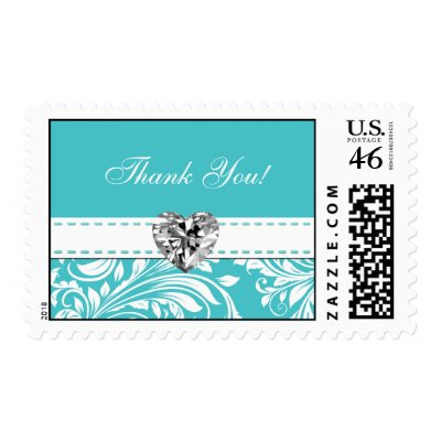 Elegant Teal blue Thank You! Wedding Postage