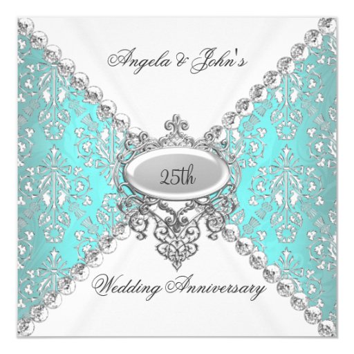 Elegant Teal Blue White 25th Wedding Anniversary Card Zazzle
