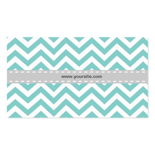 Elegant Teal blue & white Chevron with Monogram Business Card Template (back side)