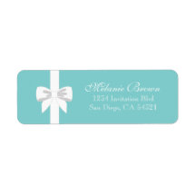Elegant Teal Blue White Ribbon Return Address Label