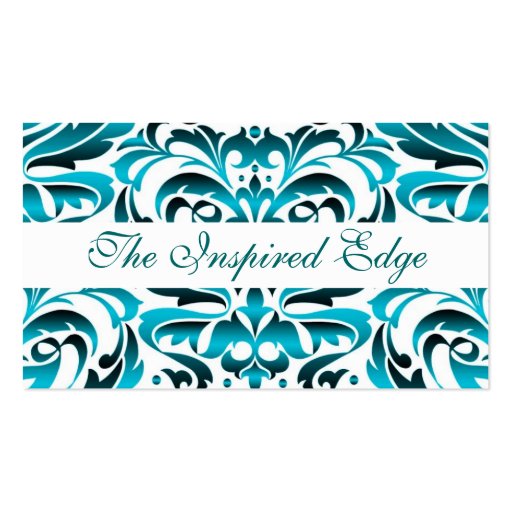 Elegant Teal Damask Artist Scroll Business Card (back side)