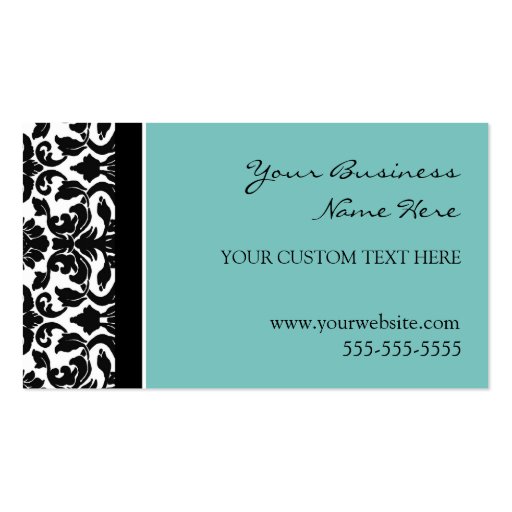 Elegant Teal Damask Business Cards (front side)