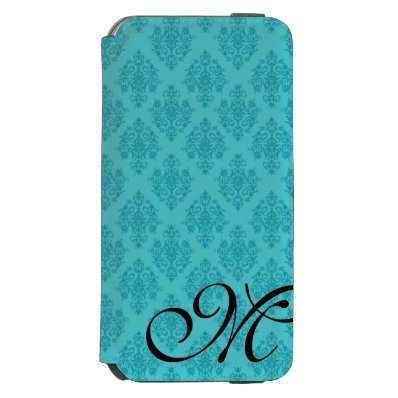 Elegant Teal Damask Initial Phone Folio Case