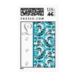 Elegant Teal Damask Love Postage Stamp