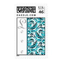 Elegant Teal Damask Love Postage Stamp