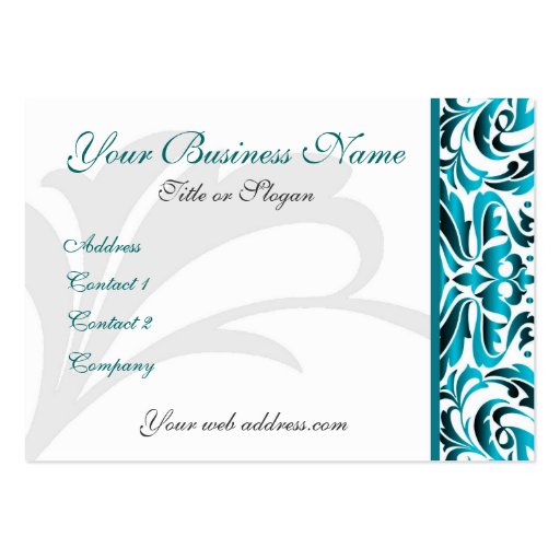 Elegant Teal Damask Scroll Business Card (front side)