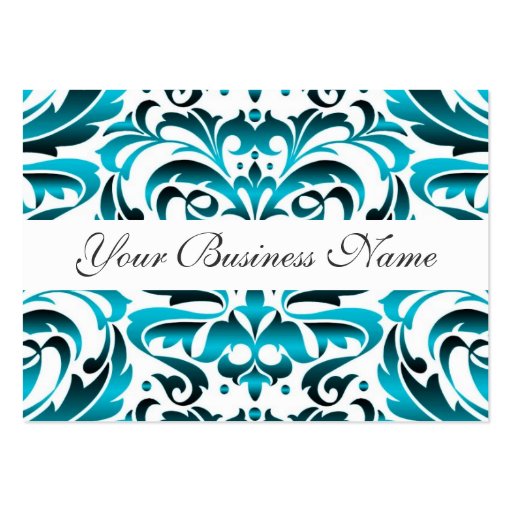 Elegant Teal Damask Scroll Business Card (back side)