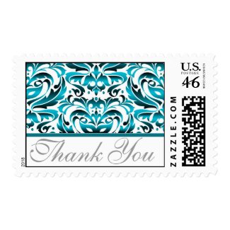 Elegant Teal Damask Thank You Postage Stamp stamp