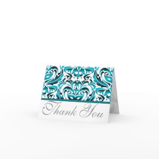 Elegant Teal Damask Thank You Wedding Card card