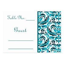 Elegant Teal Damask Wedding Table PlaceCard Business Card Template