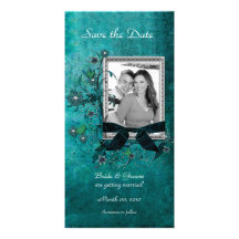 Elegant Teal Floral Save the Date Photo Cards