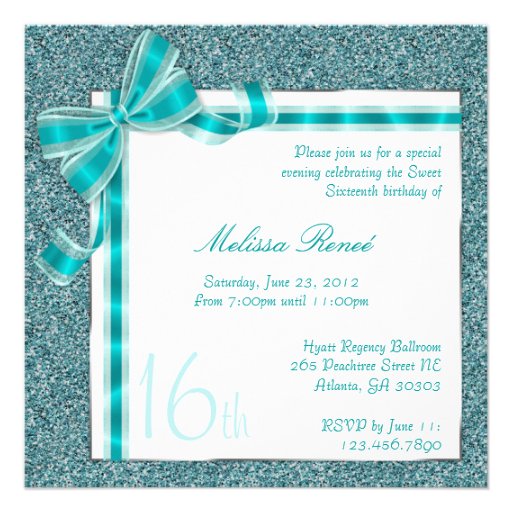 Elegant Teal Glitter Invite with Bow