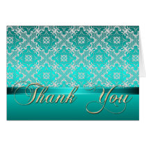 Elegant Teal & Lace Damask Thank You Card