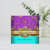 Elegant Teal Purple Gold Damask Birthday Party Invitation Zazzle